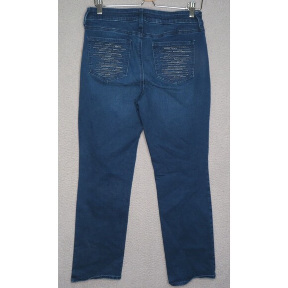 NYDJ Jeans Marilyn Straight Women 10P Petite Blue Rhinestone Lift Tuck Stretch - Picture 2 of 13